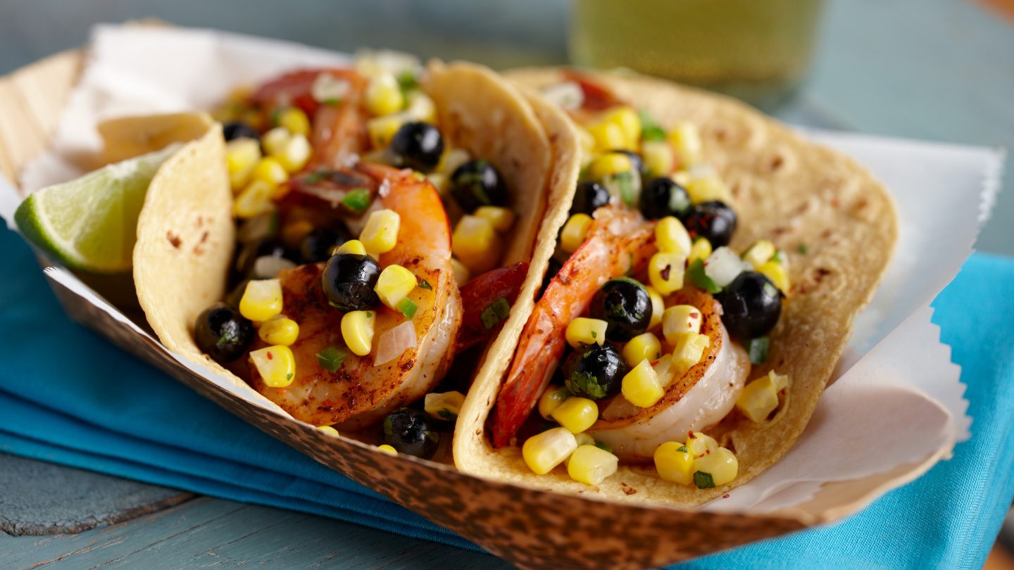 Tacos with Spicy Shrimp and Corn Blueberry Salsa