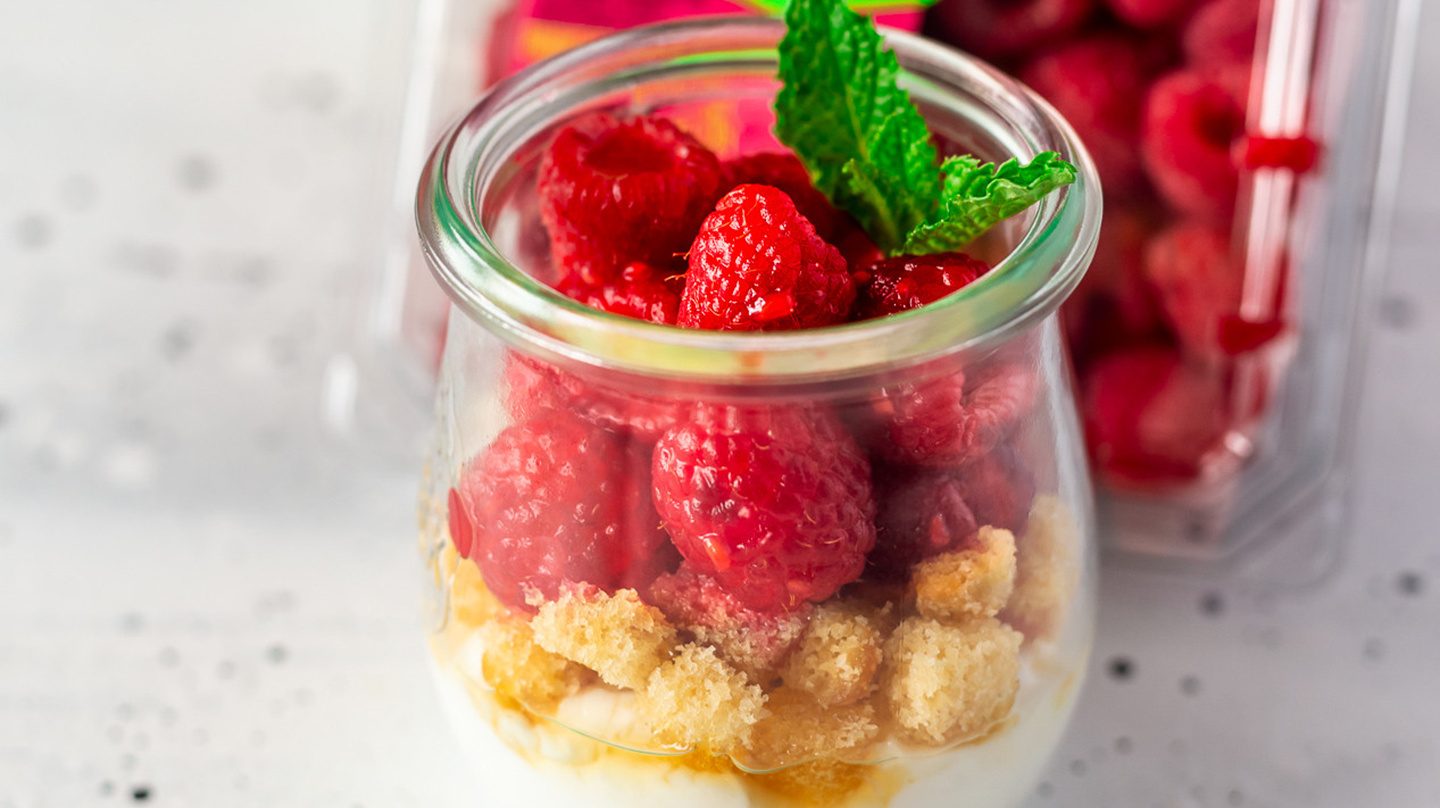 Simple Raspberry Parfait in a jar, made with Driscolls