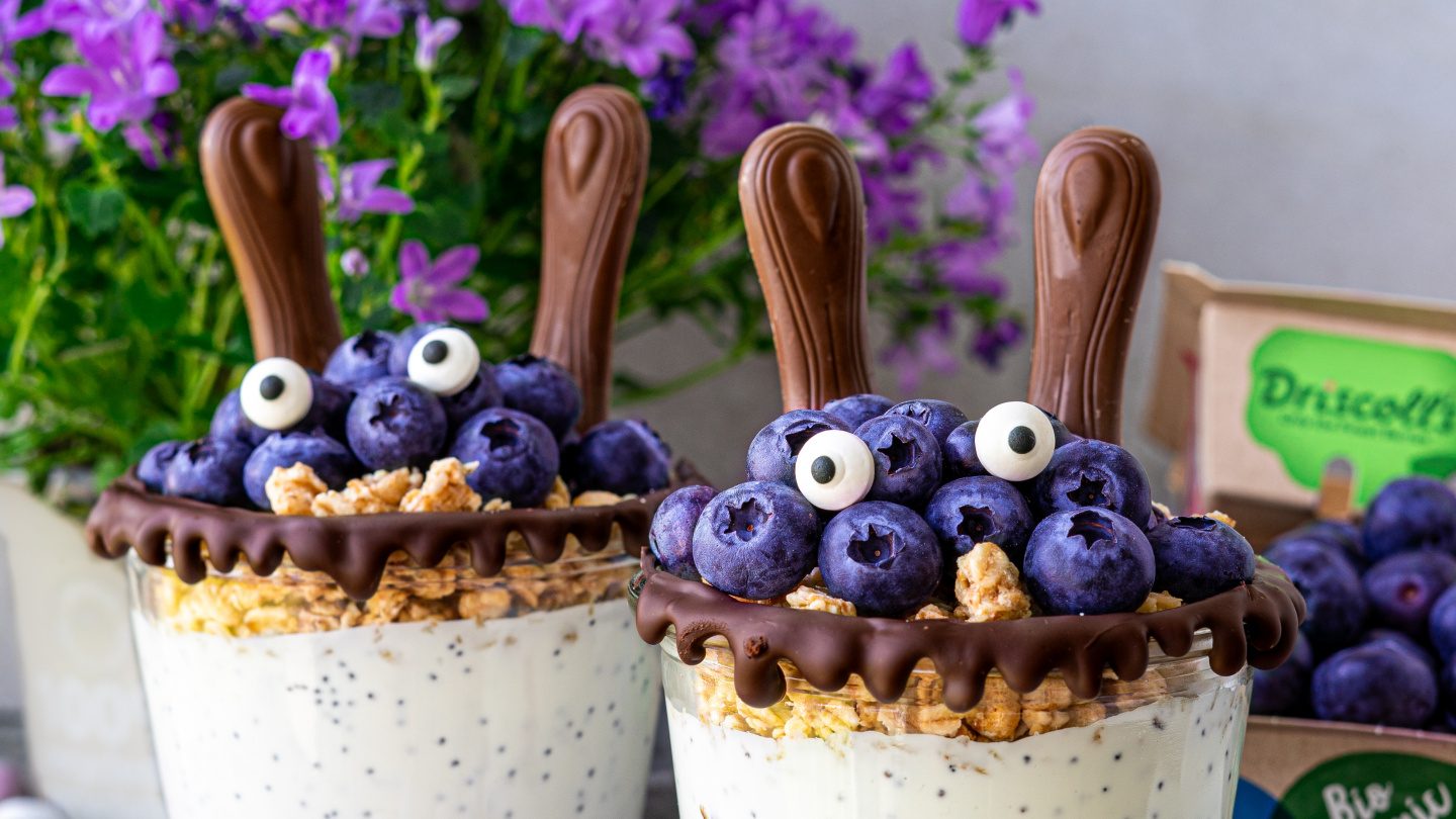 Easterbunny yogurt with warm and fresh Driscoll’s Blueberries