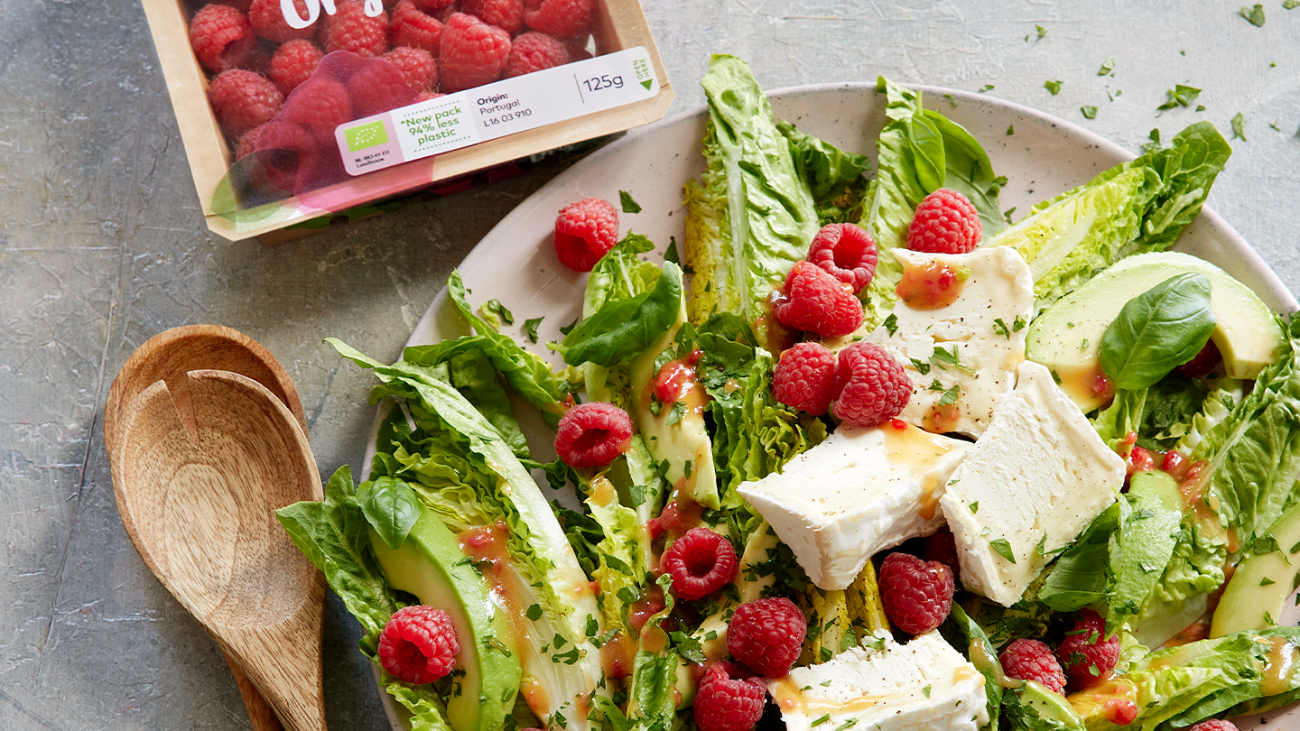 Summer salad with baby romaine and raspberries