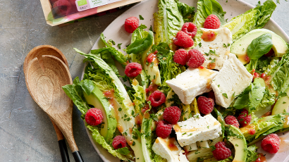 Summer salad with baby romaine and raspberries