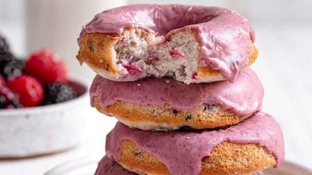 Raspberry & Blackberry Baked Donuts Driscolls with Glaze