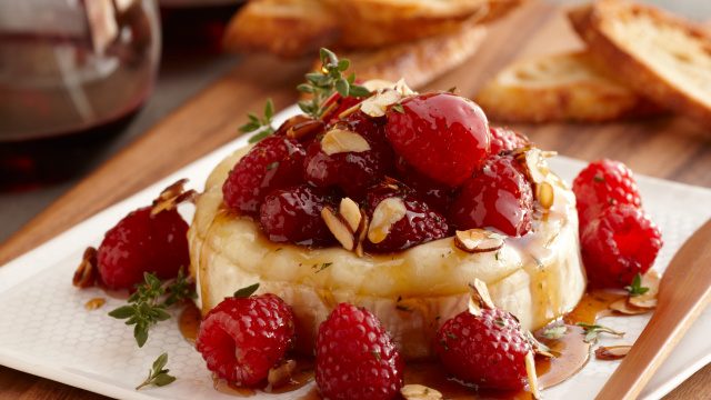 Raspberry Brie with Honey & Almonds made with Driscolls Raspberries