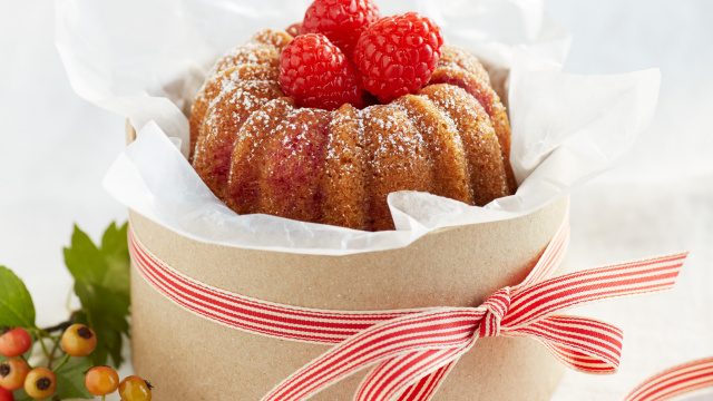 Mini Olive Oil Bundt Cake made with Driscolls raspberries